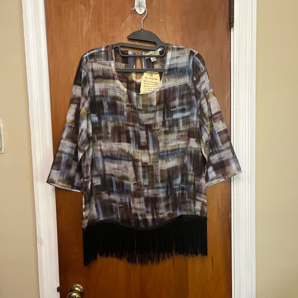 New One World Chic Multicolor Top with Fringe  M